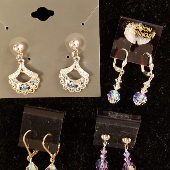 4 pair ladies handmade pierced silvertone Swarovski earrings crystal AB lilac AB - Picture 1 of 5